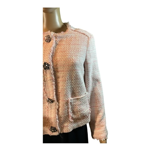 Zara Basic Women’s Size Small Long Sleeve Pink and White Tweed Short Jacket - Picture 5 of 15